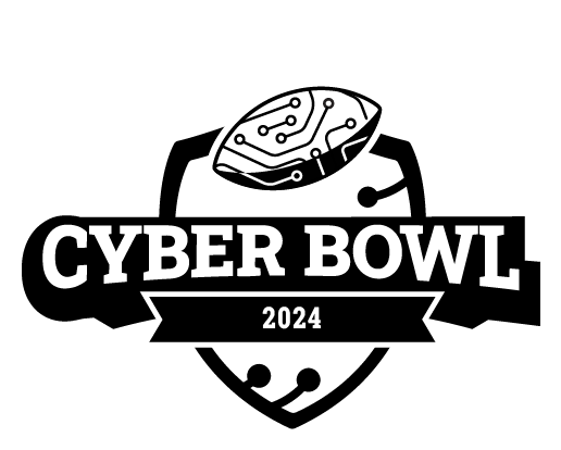 Vector football on shield, with text that says "Cyber Bowl 2024"